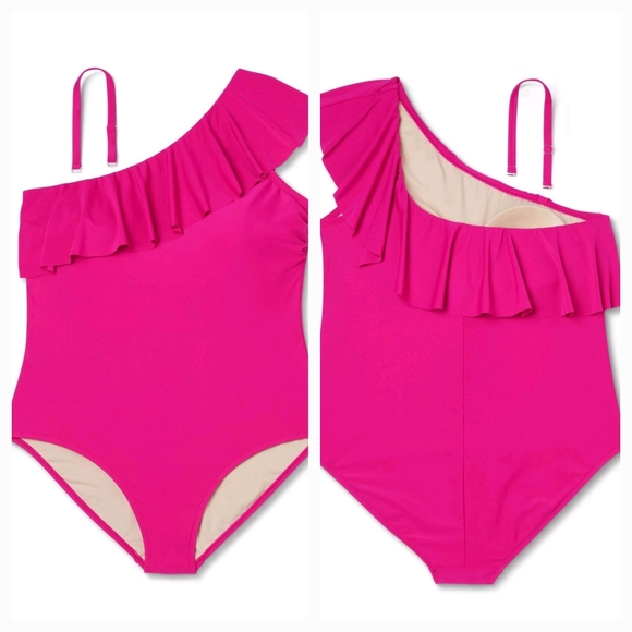 One Shoulder Ruffle PinkFull Coverage One Piece Swimsuit - Kona Sol - Picture 8 of 12